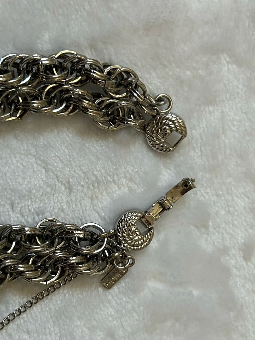 Monet Silver Tone Byzantine Chain Bracelet Vintage